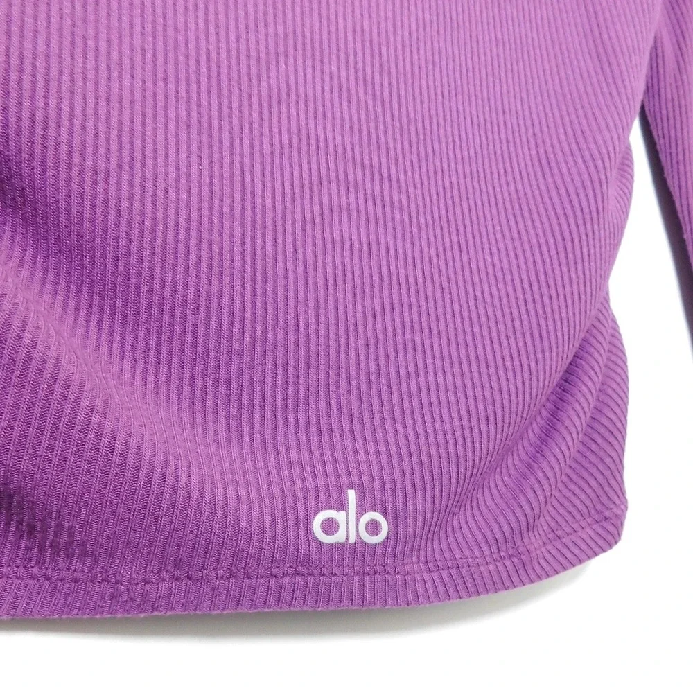 Alo Yoga Gather Long Sleeve Top Dark Plum Purple Ribbed‎ Ruched Size Large